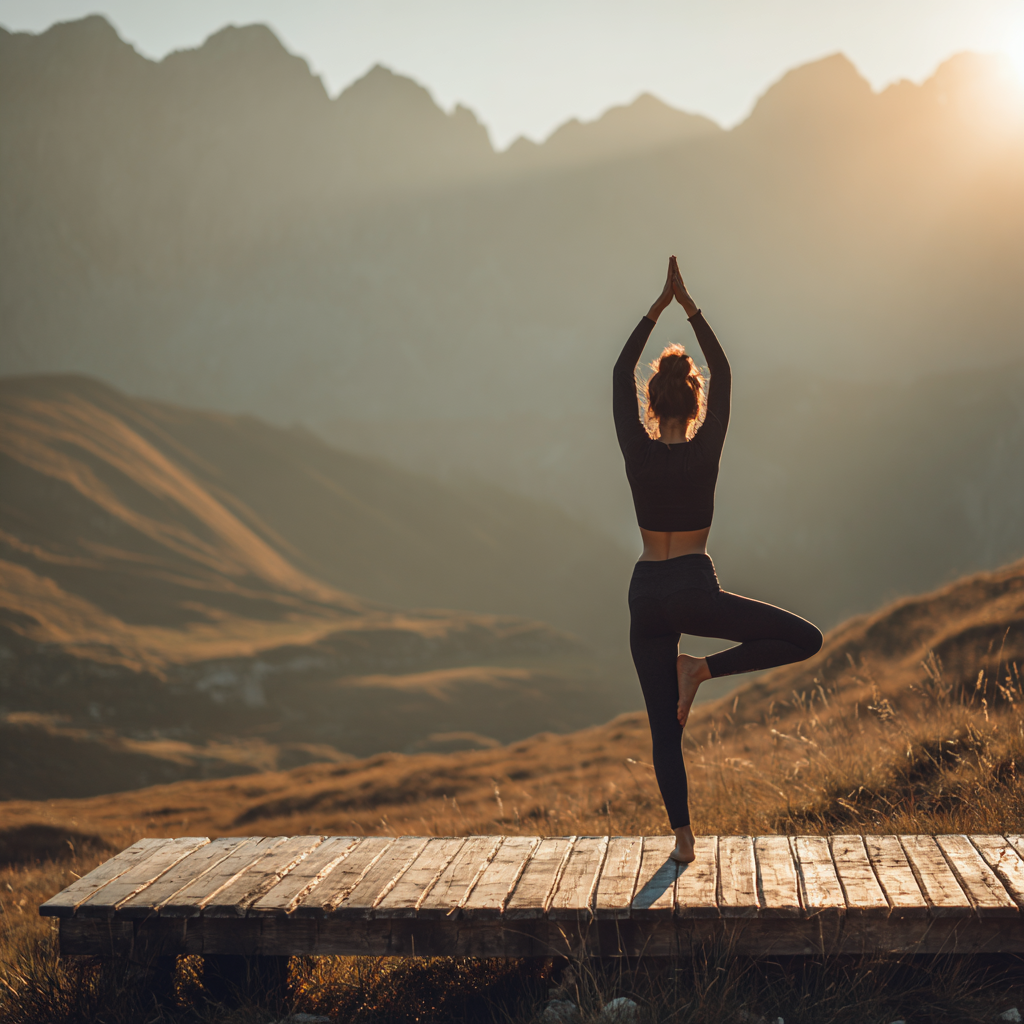 Жінка практикує йогу на заході сонця